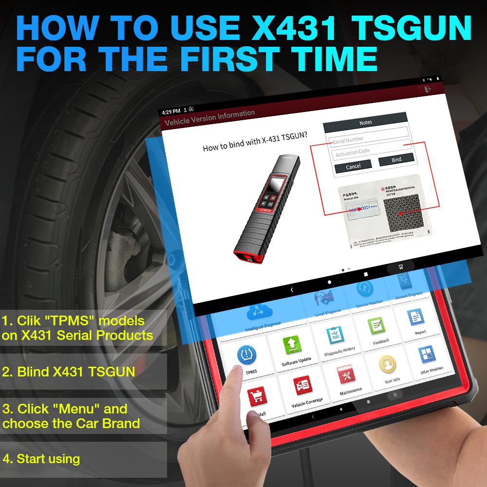 Launch X431 TSGUN TPMS 315/433 MHZ 2in1 RF-Sensor X-431 TSGUN Car Tire Pressure Sensor Detector Programming Diagnostic Tool