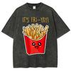 Cute French Fries Cartoon Pattern Printed Washed T-Shirt Oversized Cotton Hip Hop New Men Women Trend Neutral Loose Short Sleeve