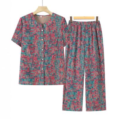 Grandma's Summer Short Sleeve Top & Pants Set - Comfortable Two-Piece for Elderly Women