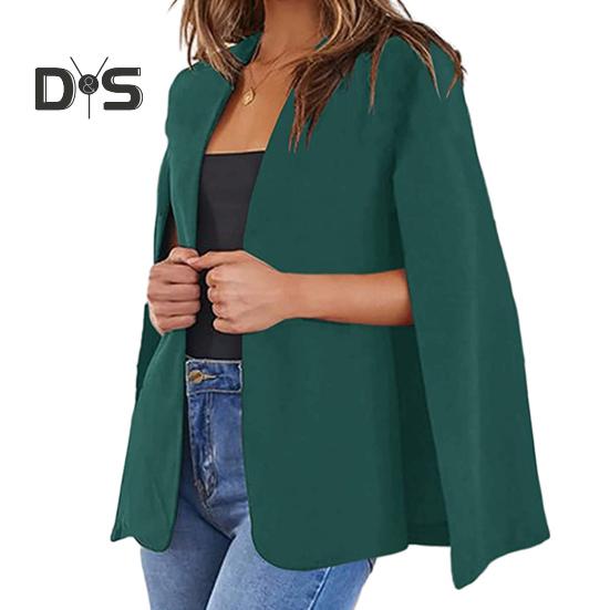 

Весенне-осенний женский плащ без воротника с разделенными рукавами, дизайнерский плащ, офисное женское однотонное пальто с открытым передом, повседневная свободная верхняя одежда, топы 2XL зелёный