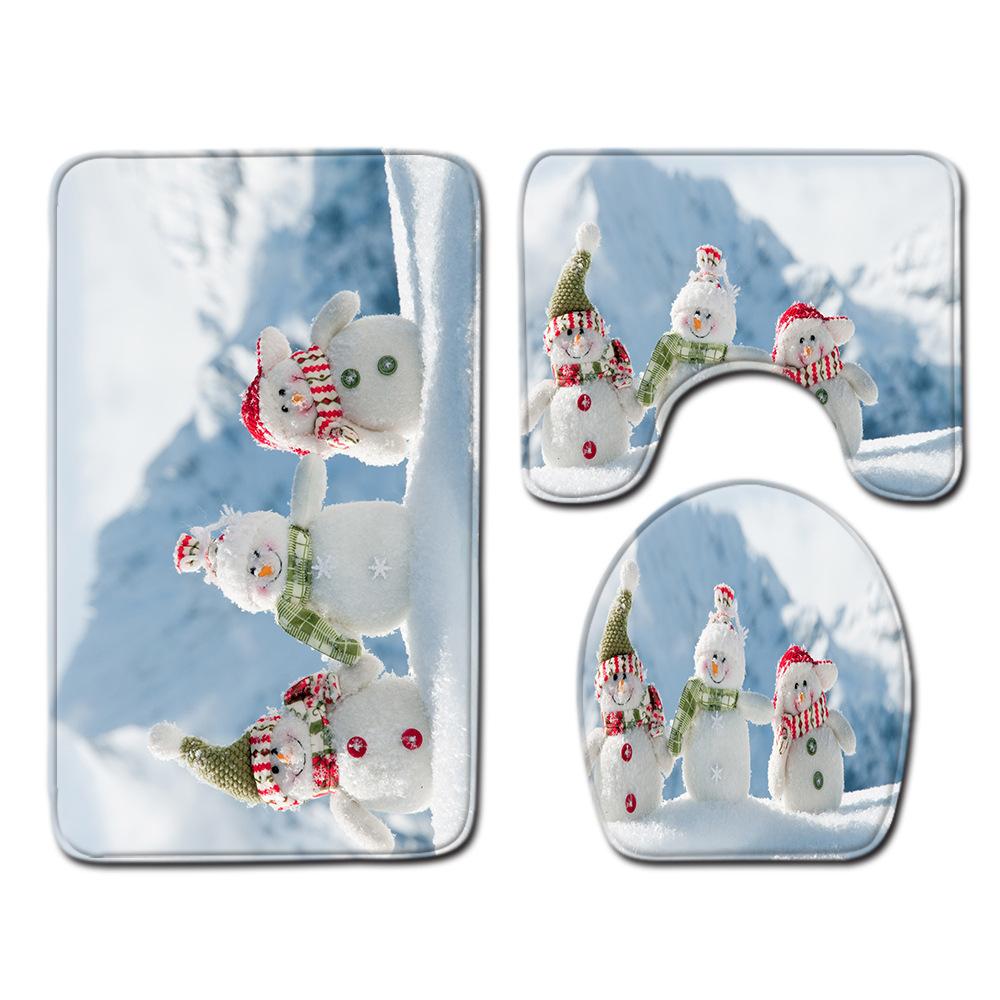 Christmas Bathroom Floor Mat Toilet Three-Piece Set