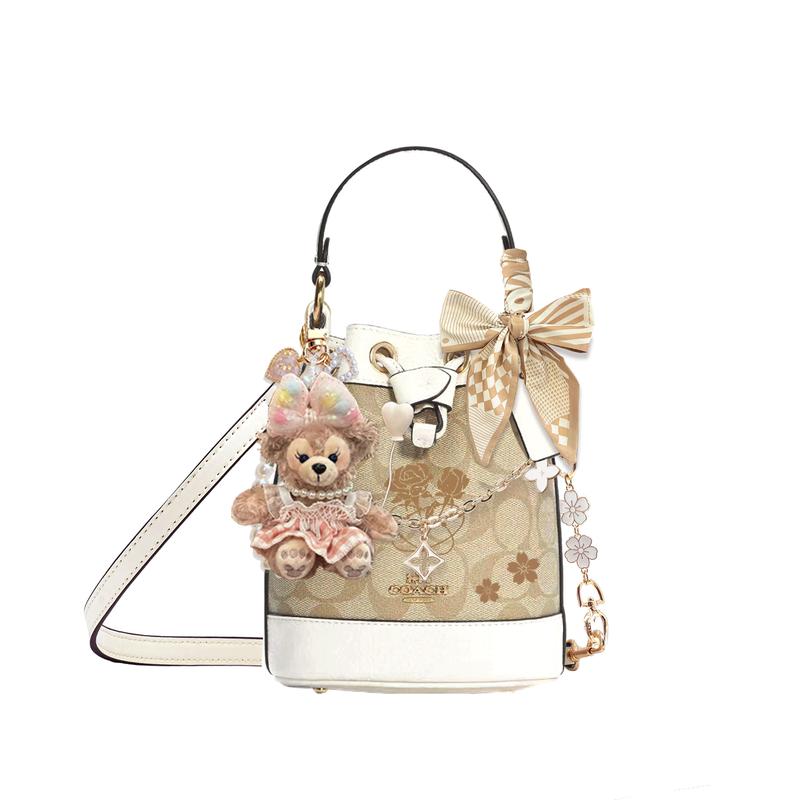 

COACH handbag [Customized bag] Dempsey 15 classic old flower cherry blossom extension detachable shoulder strap bow Apricot White Beiguang Basic Style білий