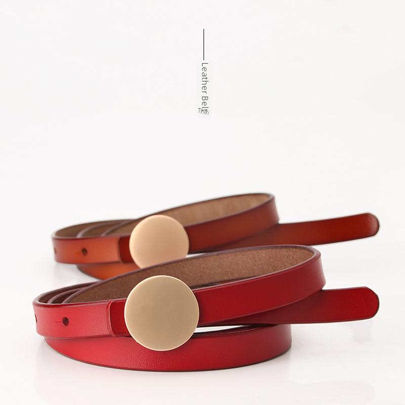 Womens Slim Leather Belt For Dress With Circular Snap Button Design For Business And Casual Looks