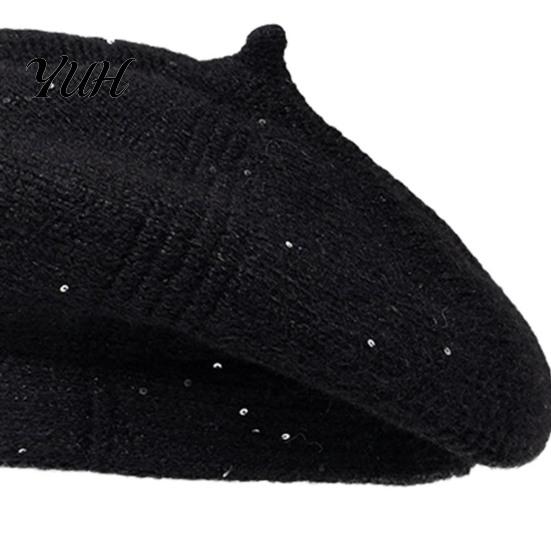 Outdoor Shopping Headgear Knitted Beret Hat for Women, Winter Warm Painter Cap, Fleece Lined, Cozy Solid Color Artist Cold Weather Weekend Leisure