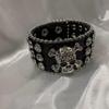 1 Pcs New Punk Hip Hop Rhinestone Bracelet For Women Retro Western PU Leather Cuff Jewelry Fashion Style Birthday Gift Accessory