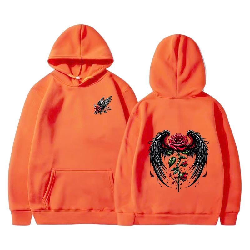 Rose wing pattern printed hoodie fashion trend brand autumn and winter loose hoodie Y2K hip-hop street wear men's and women's pu