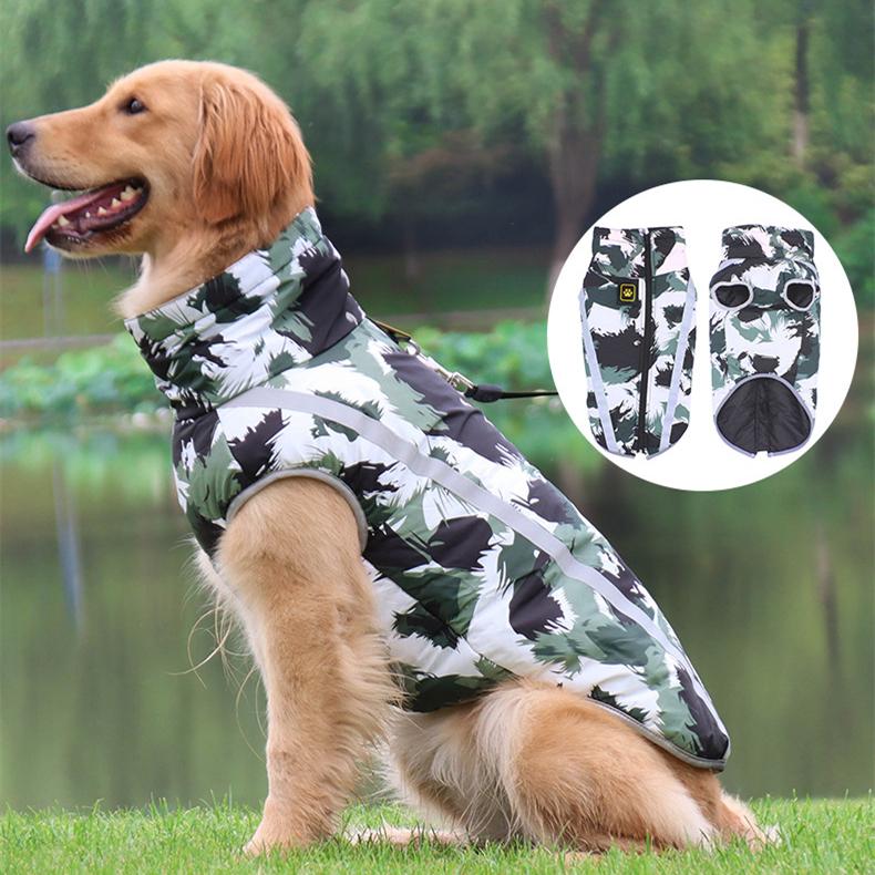 Veste d'hiver imperméable rembourrée pour chien, treillis Doodle bleu, garde au chaud, réflexion nocturne, manteau en coton pour animaux de compagnie, vêtements, fournitures pour animaux de compagnie