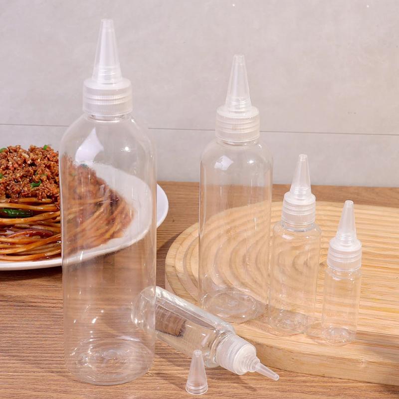 5Pcs Transparent Condiment Squeeze Bottles Jam Bottles Non-Drip Oil Liquid Dispenser Bbq Sauces Oil Container Cooking Gadget