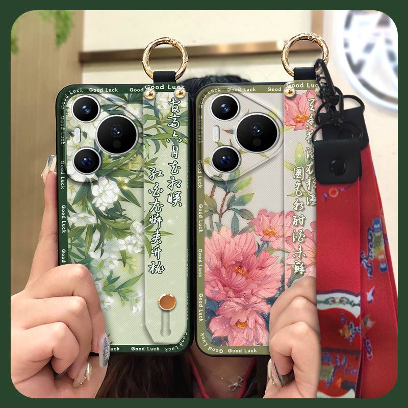 Durable For Mom Phone Case For Huawei P70 Pro/Pura 70 Pro+ Chinese Style Ring Silicone Protective Elderly Lady Lanyard