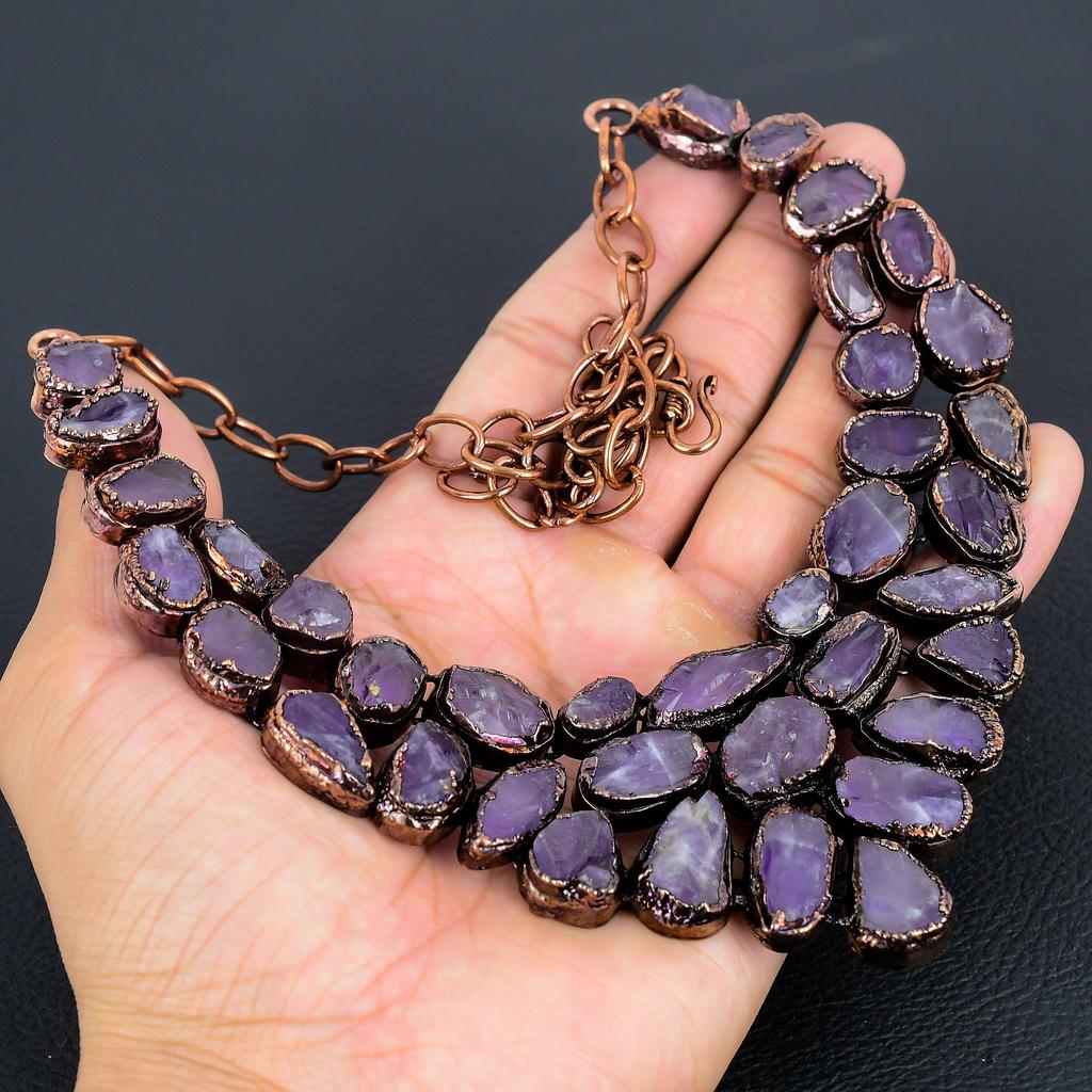 Amethyst Necklace Gemstone Jewelry, Copper Electroformed Necklace, Gift For Women Handmade Necklace