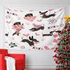 Dachshunds with Pink Hearts, Paw Prints, Envelopes, and Love-themed Items. Patterned Tapestry for Bedroom and Living Room Home Decor