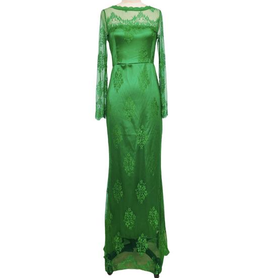 Långärmad Båthals Höftomslag Fisksvansfåll Brudtärneklänning Elegant Virkad Spetslappverk Genomskinlig Maxiklänning Damkläder