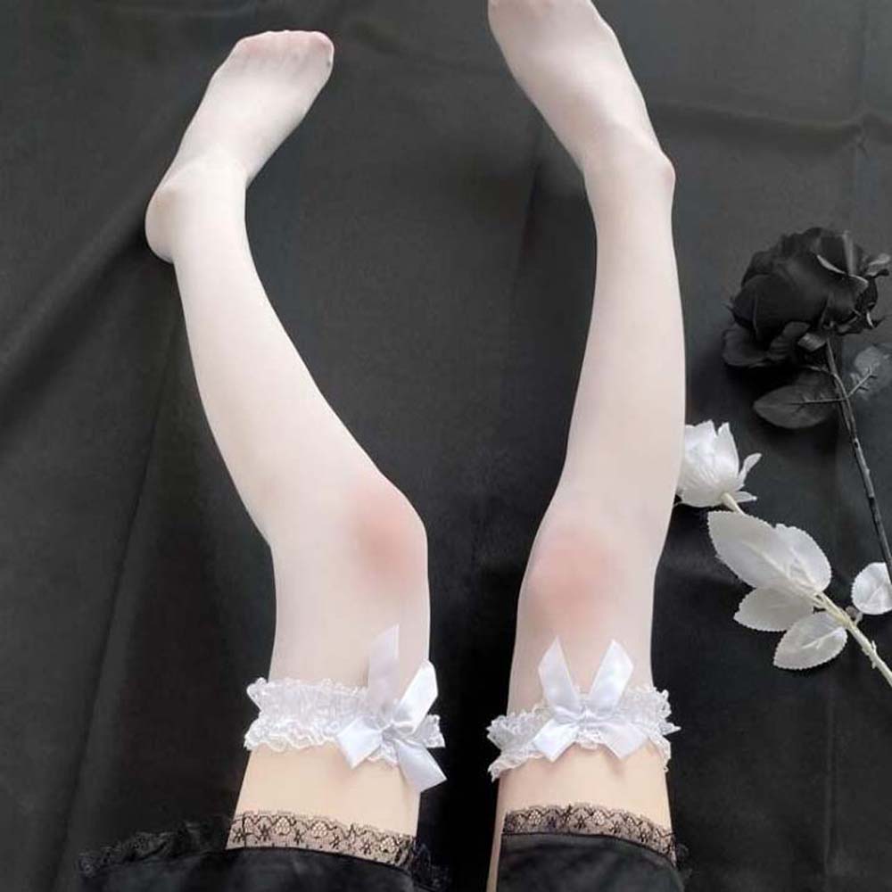 Breathable Transparent Lace Elastic Korean Style Bow Stockings High Knee Socks Polyester Hosiery
