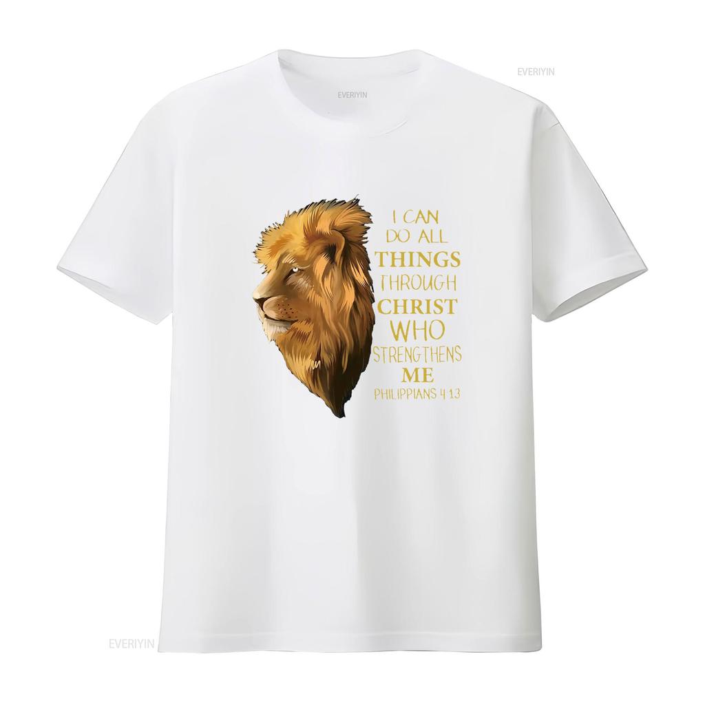 Philippians 4 13 Religious Lion Verses Funny Christian T Shirt Black Medium Vintage Washed Streetwear Breathable Slightly