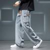 Men Autumn Wide Leg Washing Jean Pants Men Trousers Neutral Solid Color Loose Casual Fashion Pocket Cargo Pants Big Size