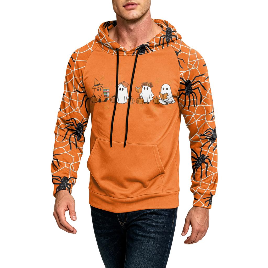Men's Casual Printed Loose Fit Hoodie with Pocket and Drawstring for Everyday Wear