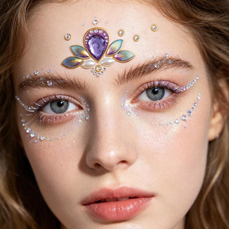 Face Jewel Stickers Iridescent Rhinestone Self Adhesive Removable for Beach Party EDM Festival Makeup Decor