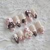 Handmade 3D Cute Rabbit Cat Pink Chocolate Dessert Cream Cartoon Almond Shaped Press On Nails Art Stickers
