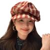 Retro Plaid Beret Women's Plaid College Style Painter's Hat Showing Face Small Big Head Circumference Cloud Octagonal Hat