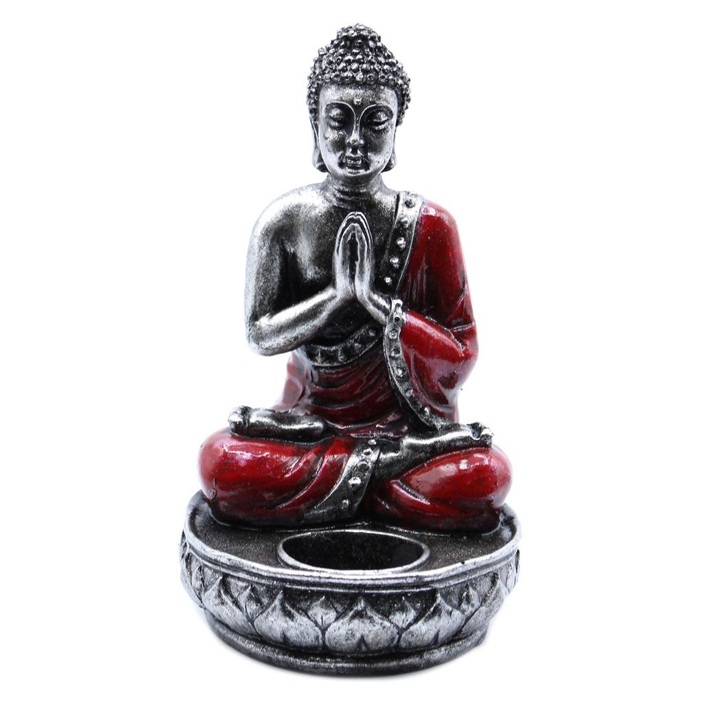 Buddha Candle Holder - Red Medium Resin