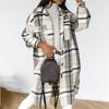 Women Streetwear Winter Coat Fashion Long Oversize Shirt Jacket Turn Down Collar Thick Warm Single Breasted Plaid Lady