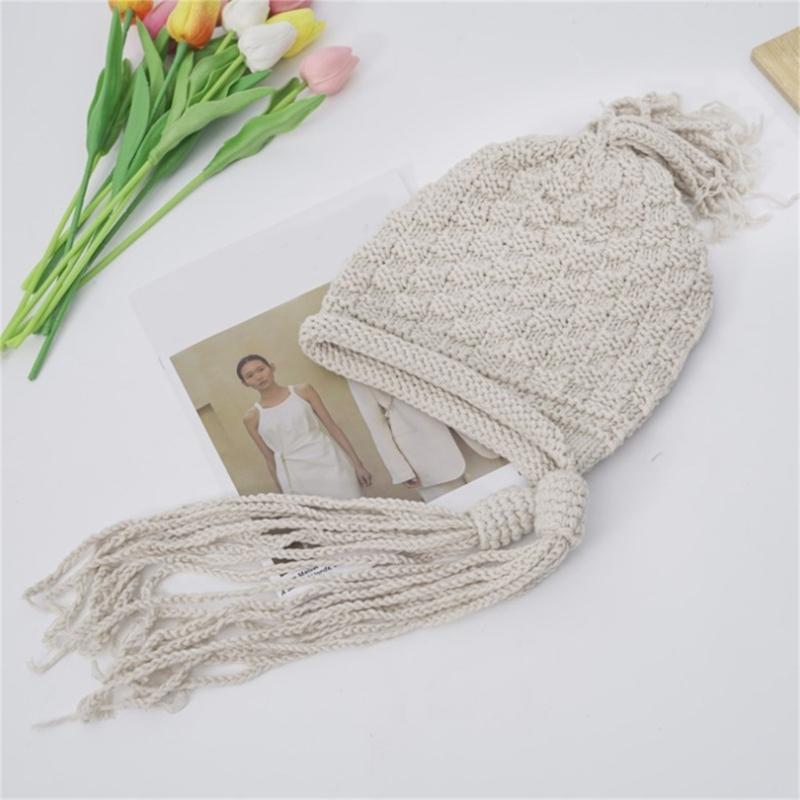 Handmade Fringed Braids Hat Y2K Sweet Girl Warm Beanie Hat InsStyle Bonnet Winter Autumn Skull Hat Pullover Earflap Hat