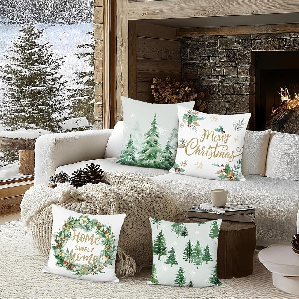 Christmas Themed Pillow Covers: Merry Christmas, Pine Tree Prints, Home Sweet Home Wreath Sofa bed cushion cover,home decoration