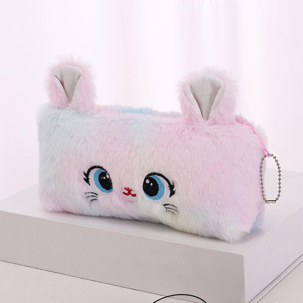 Plush Pencil Case Cartoon Cute Cat Shape Large Capacity Pencil Pouch Soft Fashionable Pen Case for Student