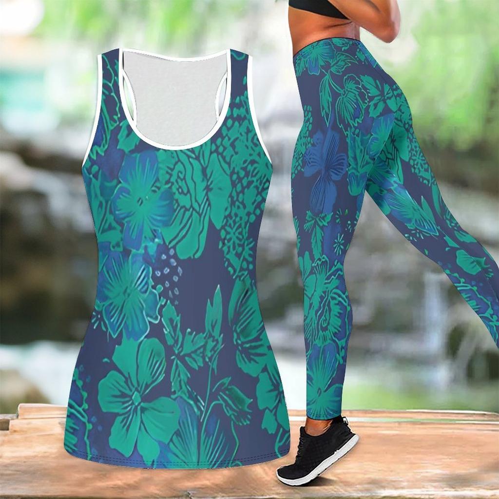 Retro Flower Printed Yoga Outfit for Women Fashion Workout Leggings Fitness Sports Casual Yoga Set Sports Suit