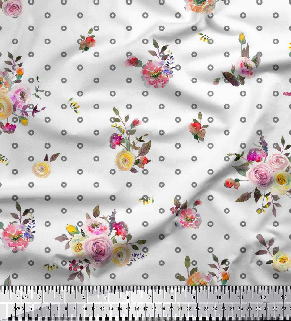 

Тканина Soimoi Japan Crepe Satin Leaves, Small Circle & Ranunculus Flower Print Тканина на метри 42 дюйма 42 Inch Wide - Poly Crepe білий
