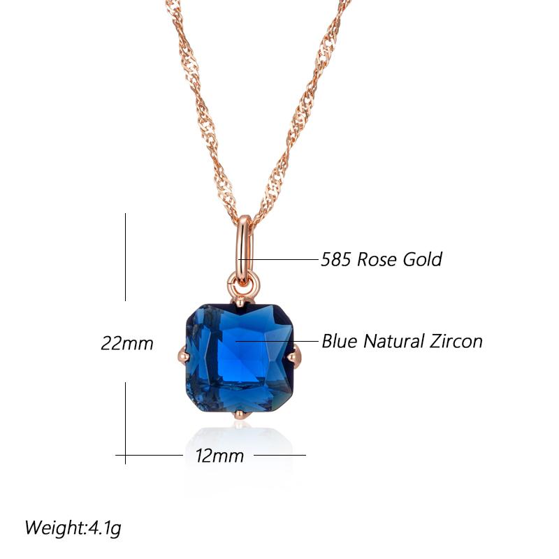 Luxury Square Blue Natural Zircon Pendant Necklace For Women Fashion  Rose Gold Color Fine Daily Ethnic Bride Jewelry