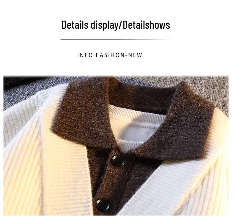 2024 Men's Autumn/Winter American Retro V-Neck Cardigan Sweater - Casual Solid Color Knitwear