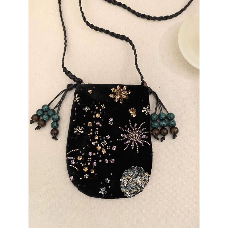 

2025 Новый нишевый дизайн Ручная работа Бусины Секция Поверхность Универсальная Изысканная Блестящая Плетеная Плечевой ремень Сумка через плечо Сумка Black
