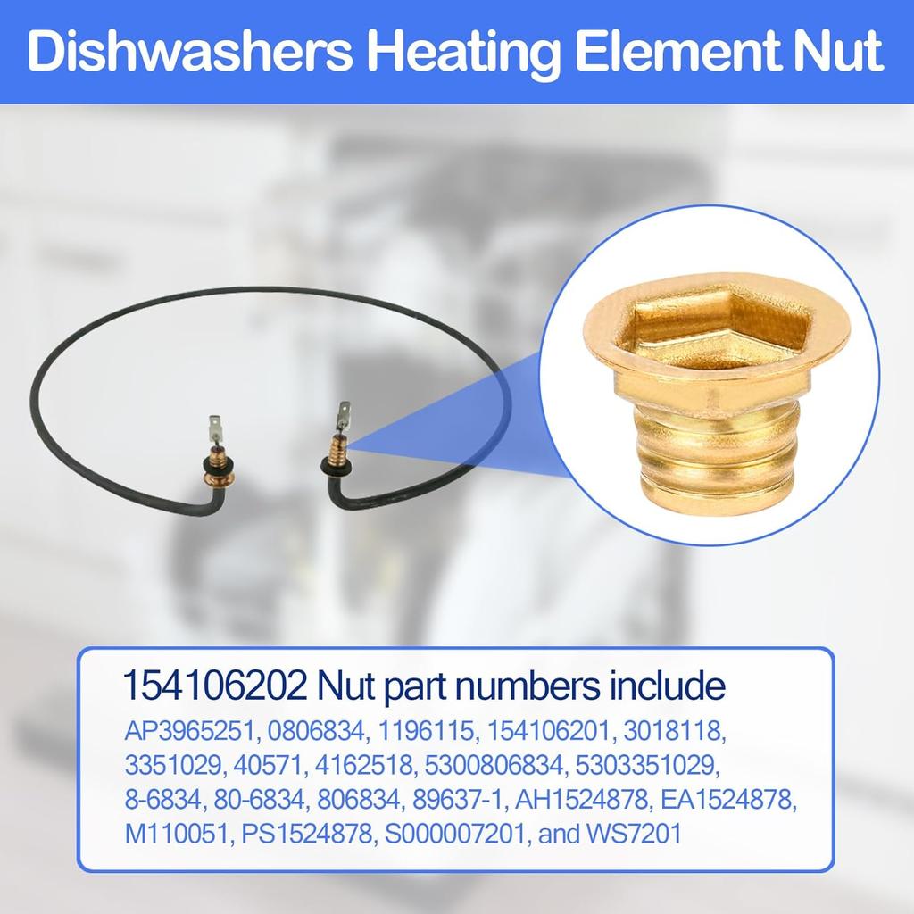 154106202 Dishwashers Heating Element Nut For Frigidaire Electrolux Dishwashers Heating Element 154106201 4162518 08014807 0806834-2pcs