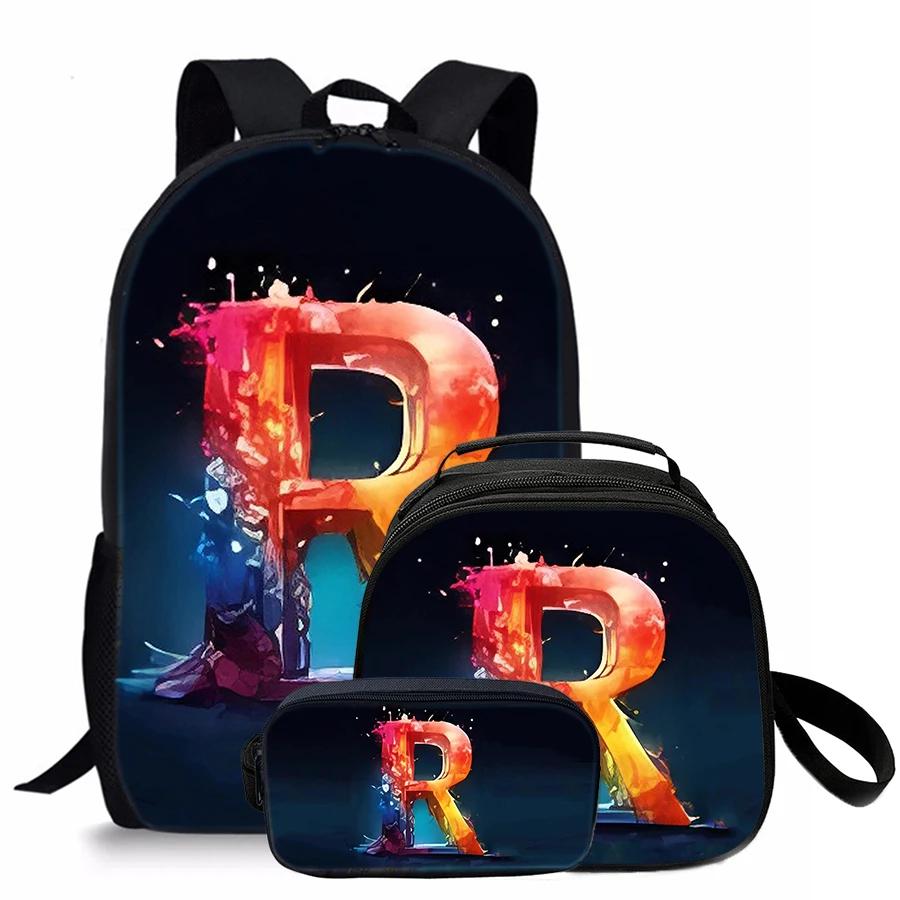 3 Pcs Set Letter Round Lunch Bags ,Pencil Bags ,School Bags For Boy/Girls Best Gifts 2D Flat Cartoon Backpack For Children