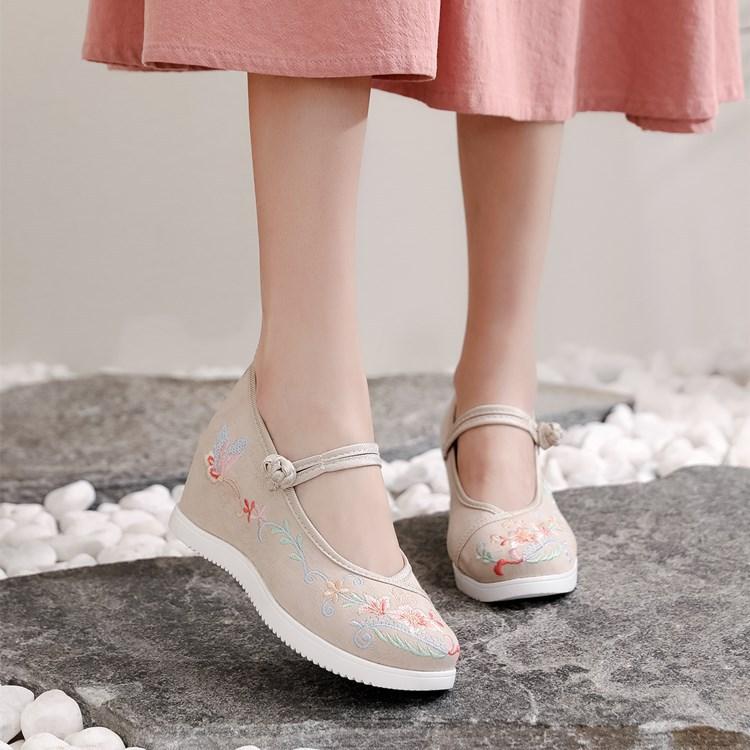 Fashion Chinese - Style Embroidered Wedge Mary Janes | Hanfu & Qipao - Friendly Daily Commute Ancient - Style Shoes