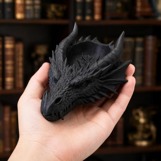 3D Printed Dragon Head Storage Tray 4.17" X 1.89" Desktop Jewelry Organizer Gothic