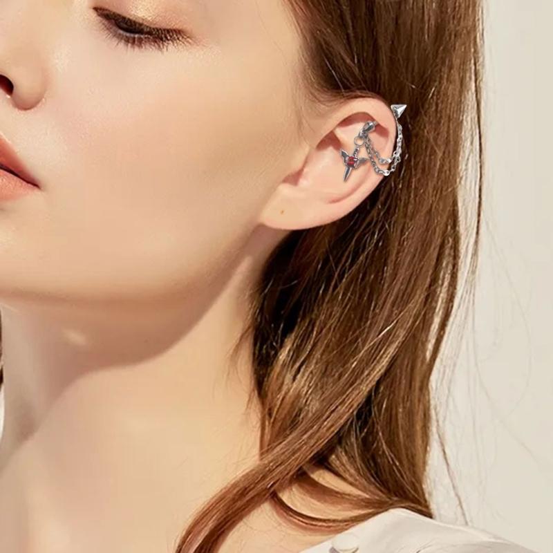 Gothic Demons Wing Chain Earrings Stainless Steel Ear Jewelry for Fashion Girls Dark Aesthetic Body Piercing Accessories