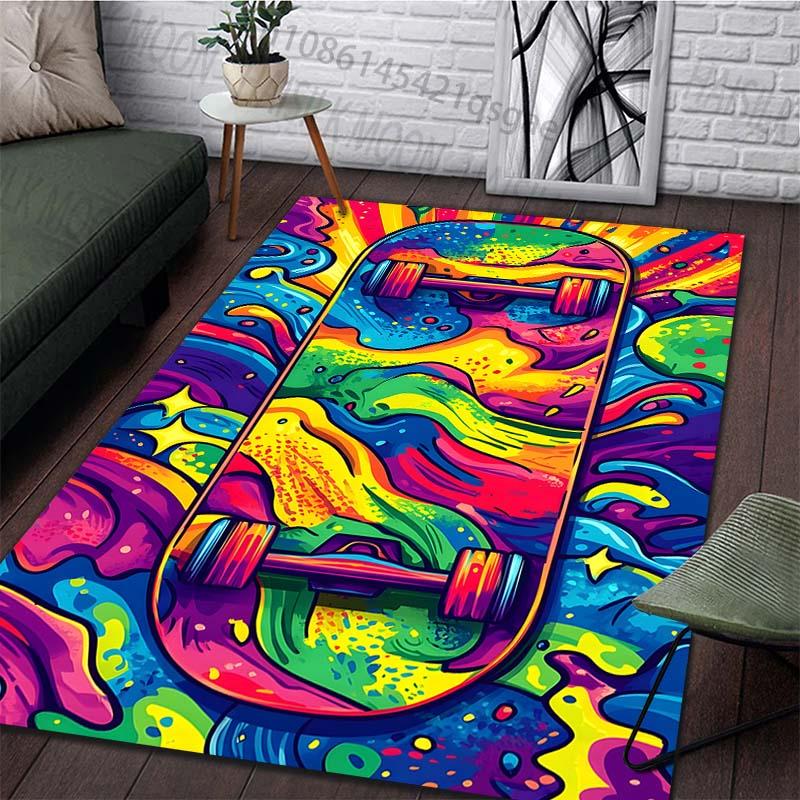 Creative Colorful Skateboard Print Rug Carpets for Bedroom Living Room Sofa Mat Door Mat Dressing Room Rugs Large Size