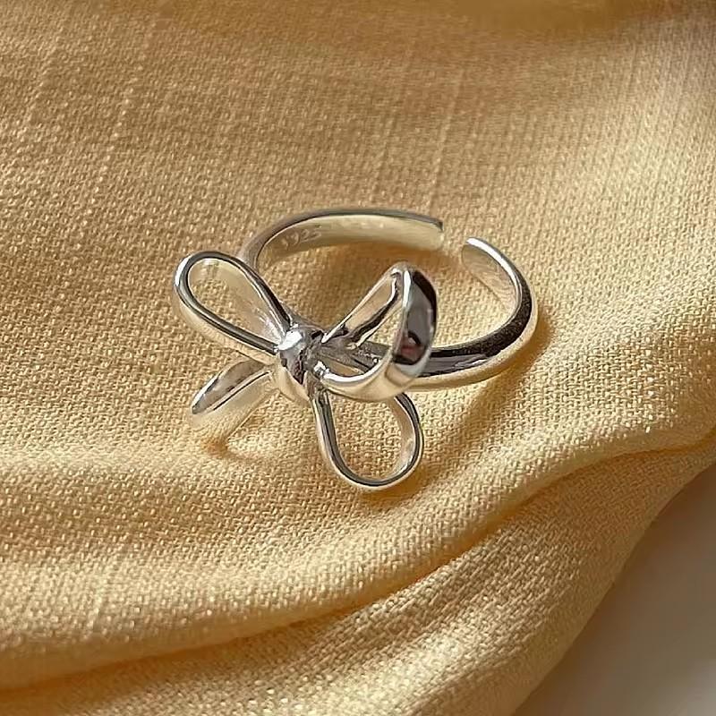 PANJBJ   CopperBowknot Ring for Women Love Heart Minimalism Sweet Romantic Adjustable Jewelry Gift Dropshipping