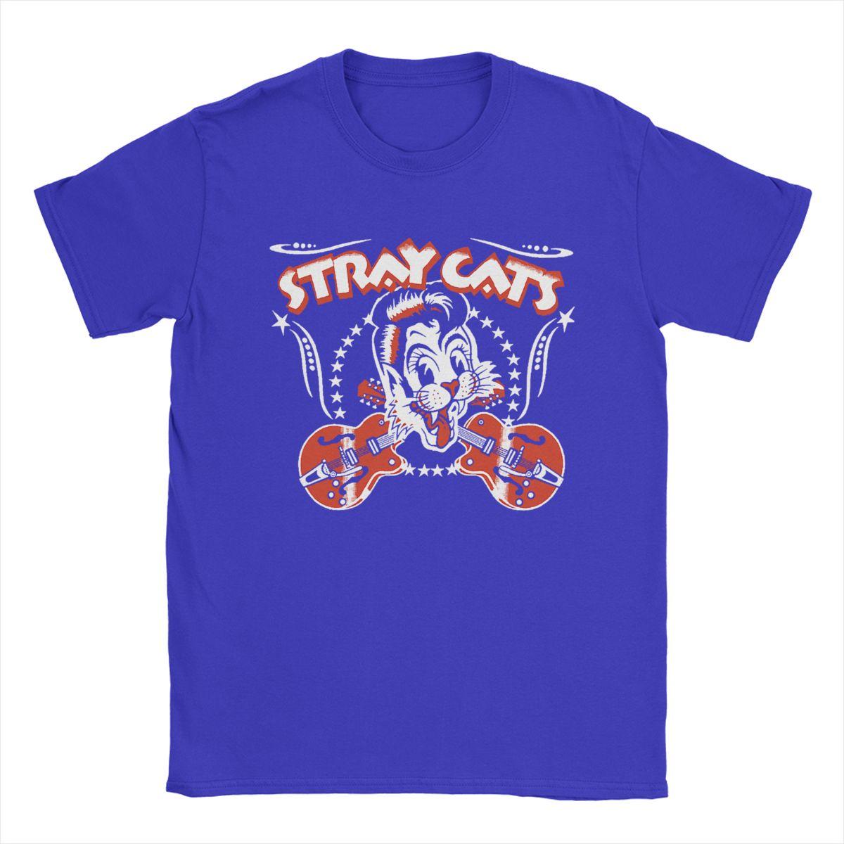 

Гурт Stray Cats Футболка для чоловіків Модна футболка З коротким рукавом Круглий виріз 100% бавовна Ідея для подарунка Одяг S синій