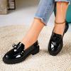 Spring and Autumn New Patent Leather Glossy Bow Medium Heel Retro Fashion Casual Women's Shoes