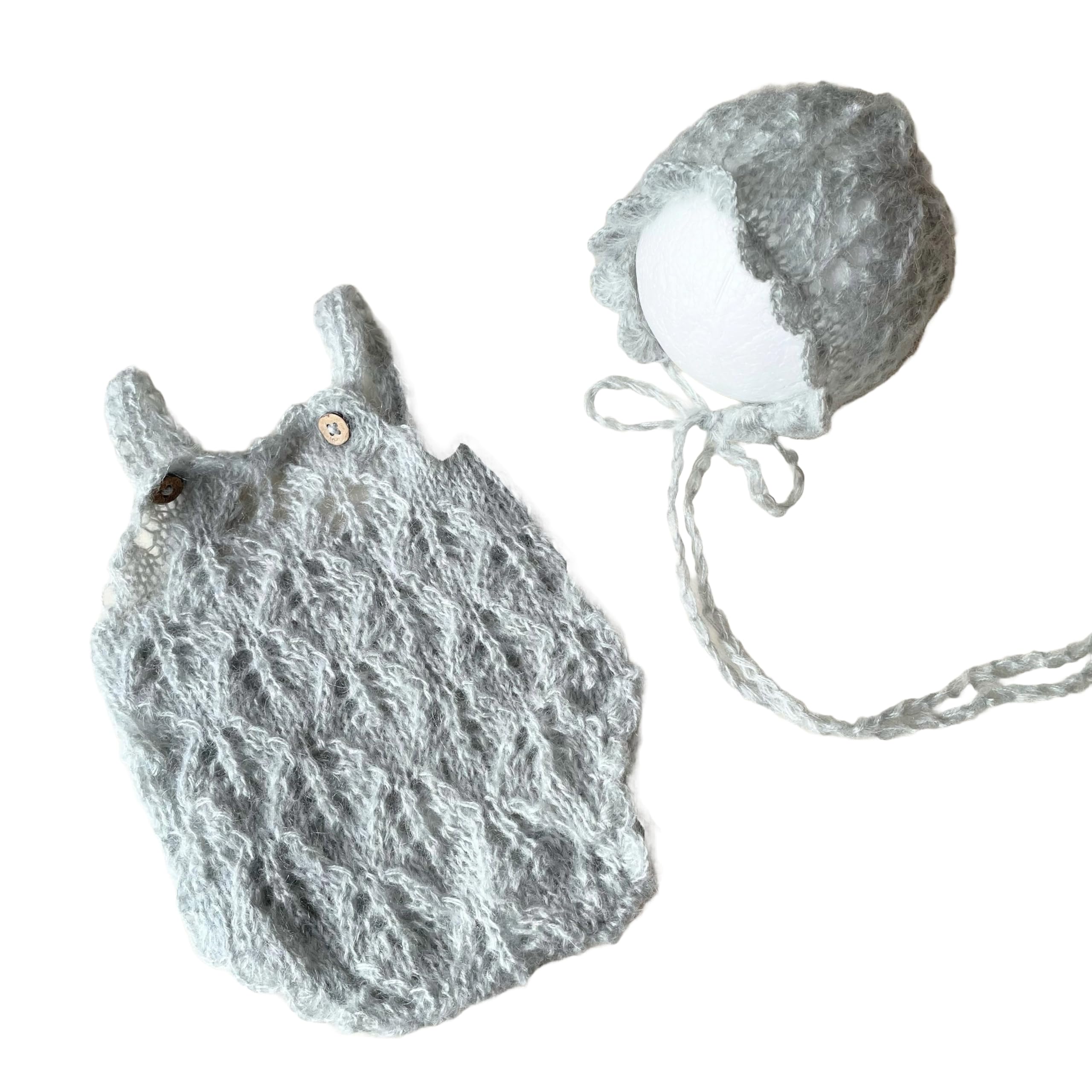 

Newborn Photo Costume Flower Bonnet Openwork Romper for 4 colors available gray for 0 months [NANA s shop] & Set, 0-6 months, (Light (2.5~3.5kg))