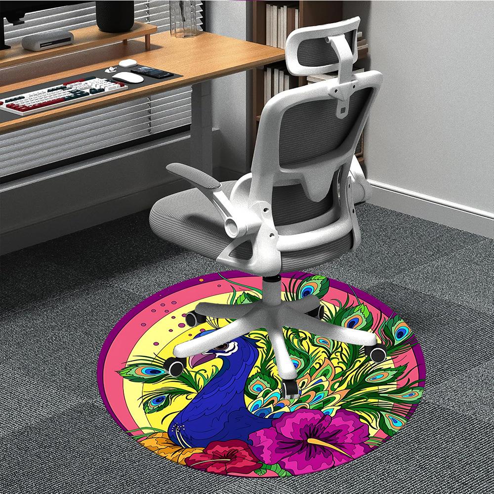 1pc Peacock Feather Chair Carpet for Office Non-Slip, Machine Washable Rug for Office - Holiday DecorMachine Made yy251029014