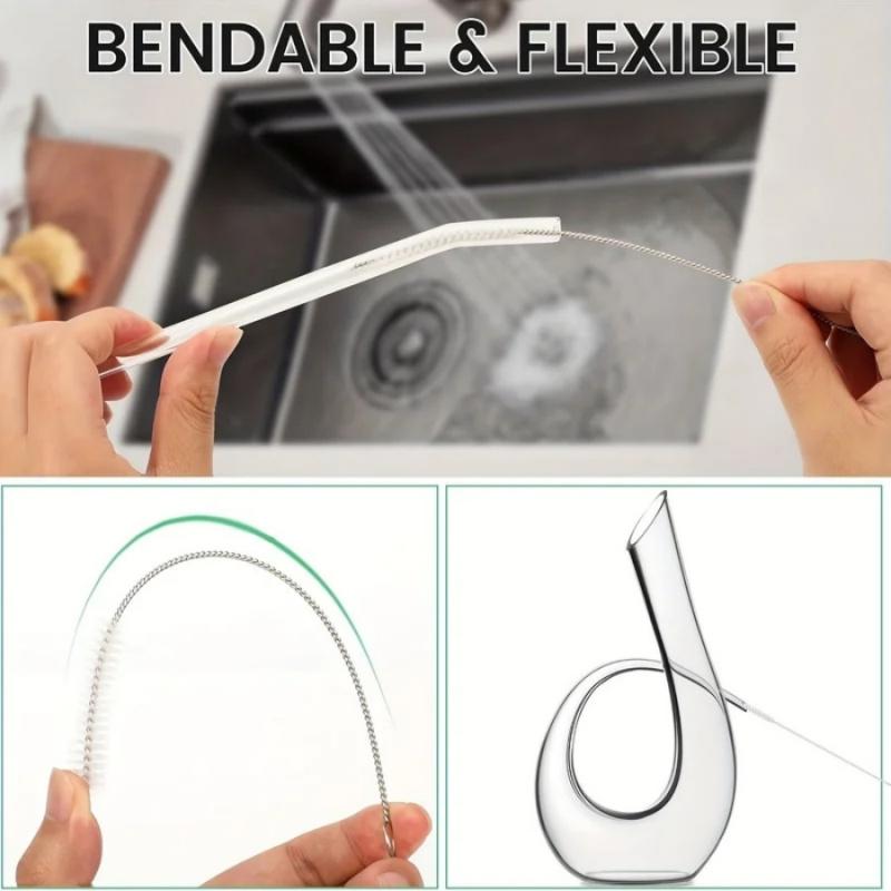 10pcs/set Stainless Steel Nylon Straw Brushes Water Cup Kettle Brush Silicone Glass Straw Test Tube Keyboard Cleaning Brush