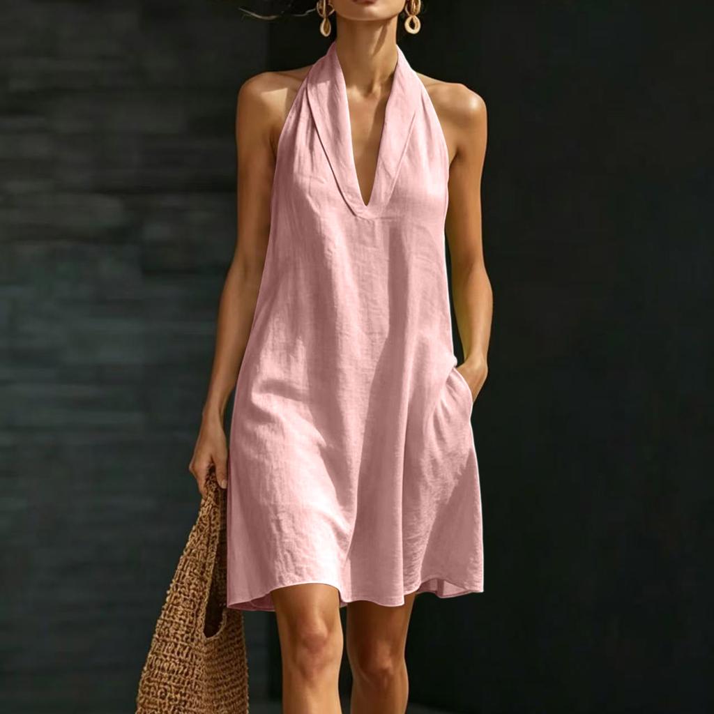 Lässiges Damen-Kurzkleid mit V-Ausschnitt in Farbe für den Alltag