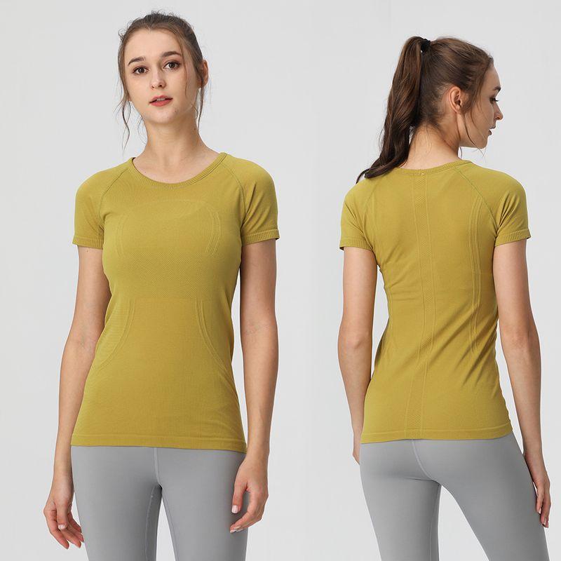 

2025 High Elasticity Sports round Neck Tight Yoga Top B23 Lake green short sleeve M/size 4