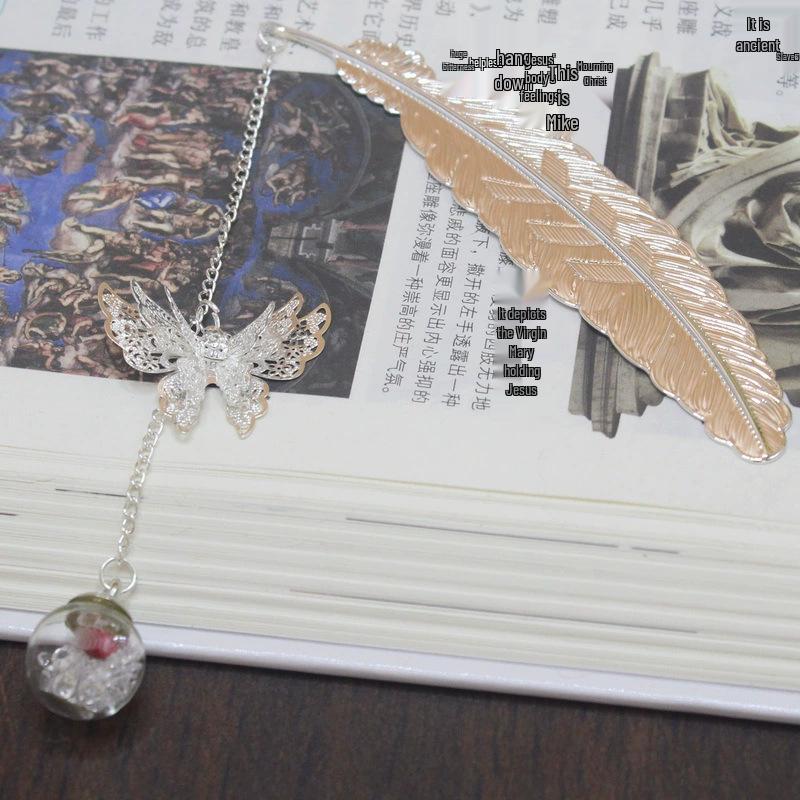 Chinese Cross-border Metal Feather Bookmark: Classical Leaf Vein Design, Creative Stationery, Ancient Style Cultural Gift