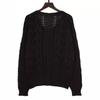 Women's Vintage Knitted Sweater Hollow Out Breathable Button Cardigan V-Neck Outer Solid Colour Top