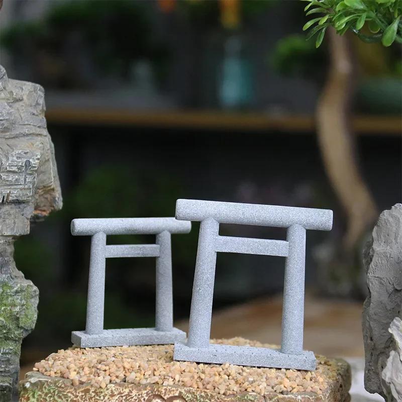 1pc Aquarium Decor Japanese Torii Gate Miniature Ornament Fish Tank Garden Shrine Shinto Landscape Sandstone Micro Decoration